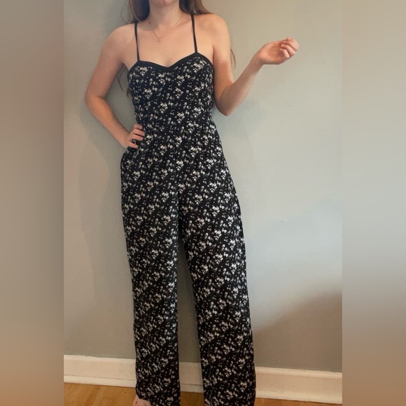 Xhilaration black white white floral jumpsuit/romper. - Picture 2 of 6